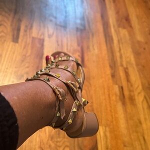 Valentino Gold Studded Brown Sandals